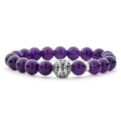 Amethyst Silver Station Bead Bracelet