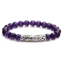 Amethyst Silver Station Bead Bracelet