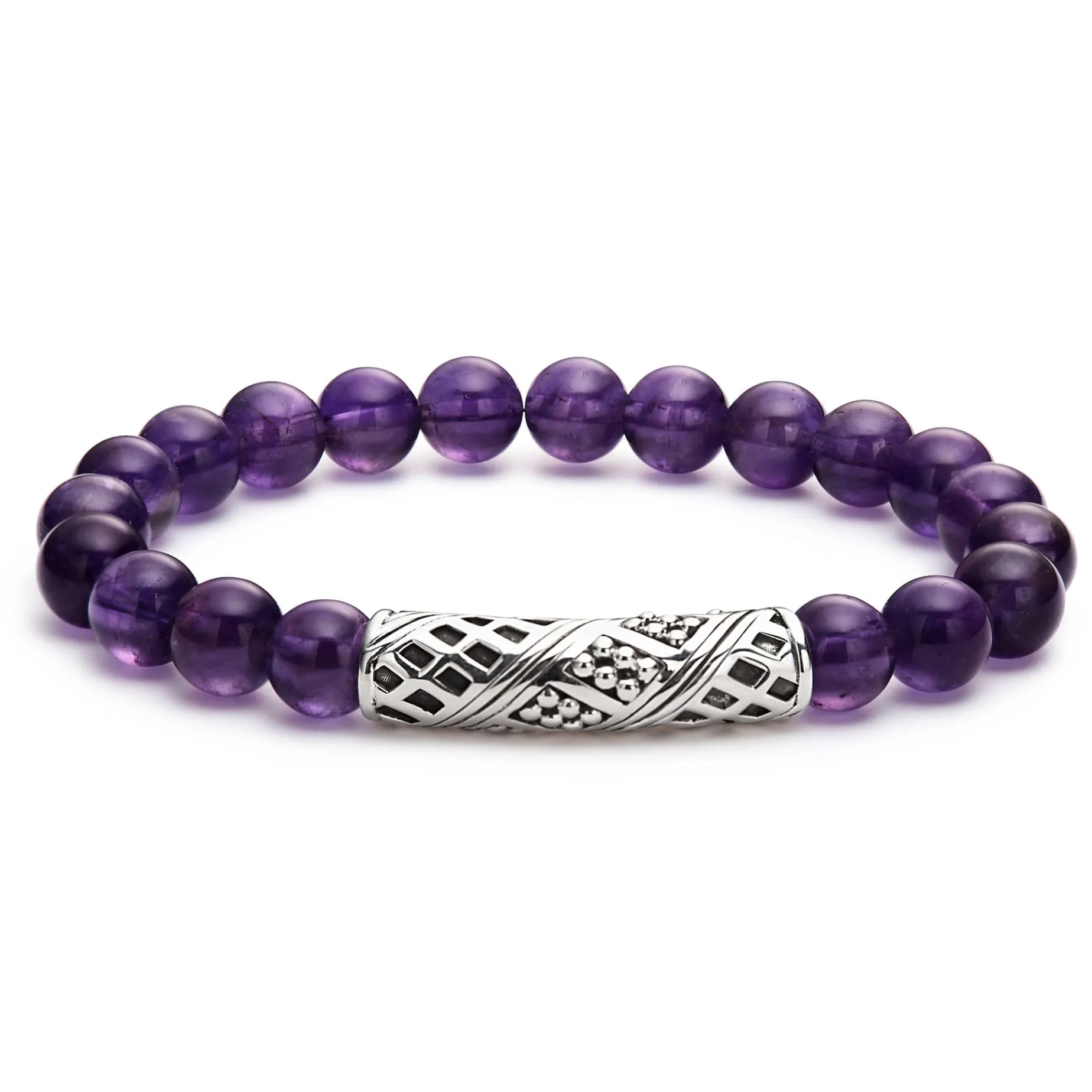 Amethyst Silver Station Bead Bracelet