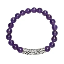 Amethyst Silver Station Bead Bracelet