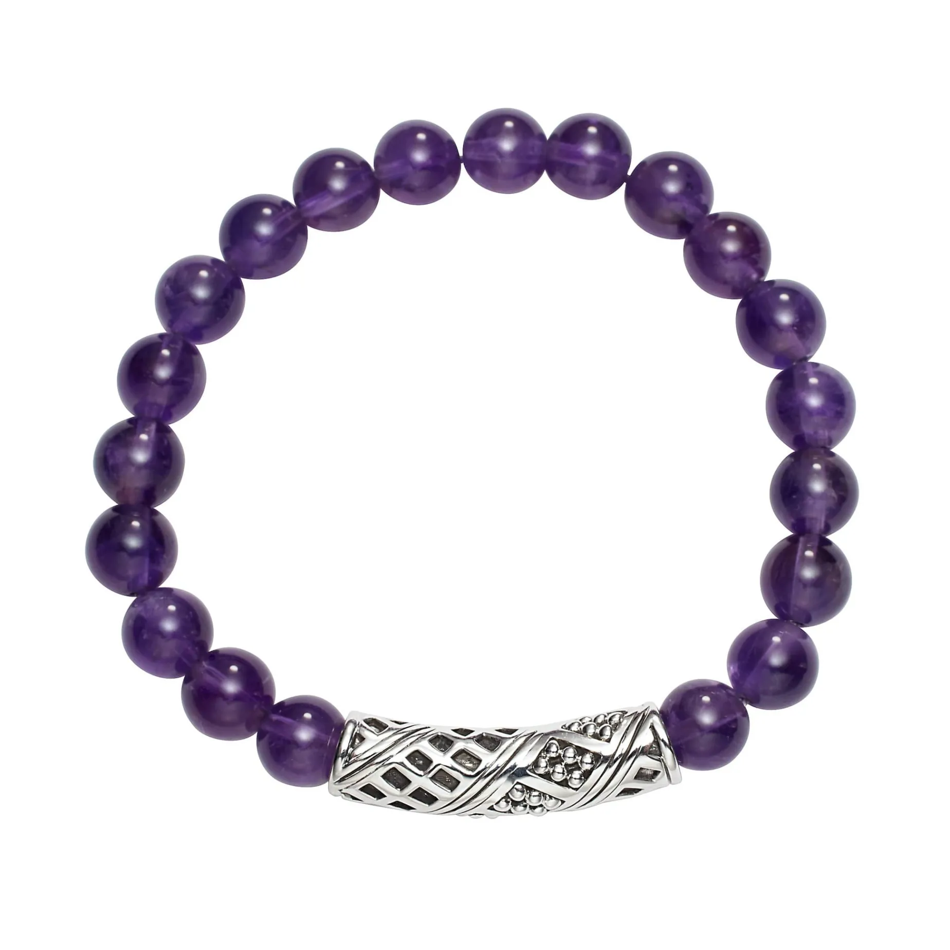 Amethyst Silver Station Bead Bracelet