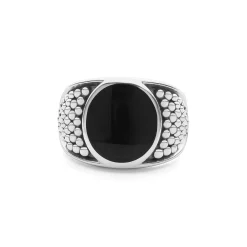 Black Agate Oval Band Ring