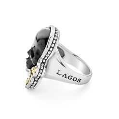 Black Agate Skull and Bones Statement Ring
