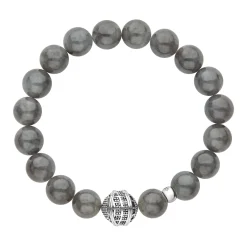 Black Jade Silver Station Bead Bracelet