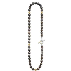 Black Pearl Gold Station Bead Necklace