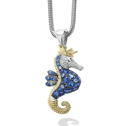 Blue Sapphire and Diamond Seahorse Pendant Necklace