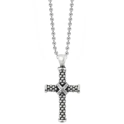 Caviar Beaded Cross Pendant Necklace