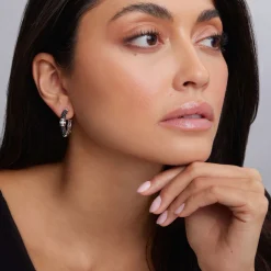 Ceramic and Diamond Hoop Earrings