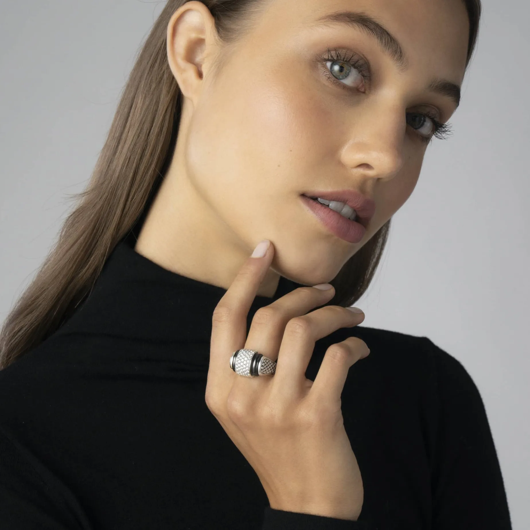Ceramic Caviar Diamond Statement Ring
