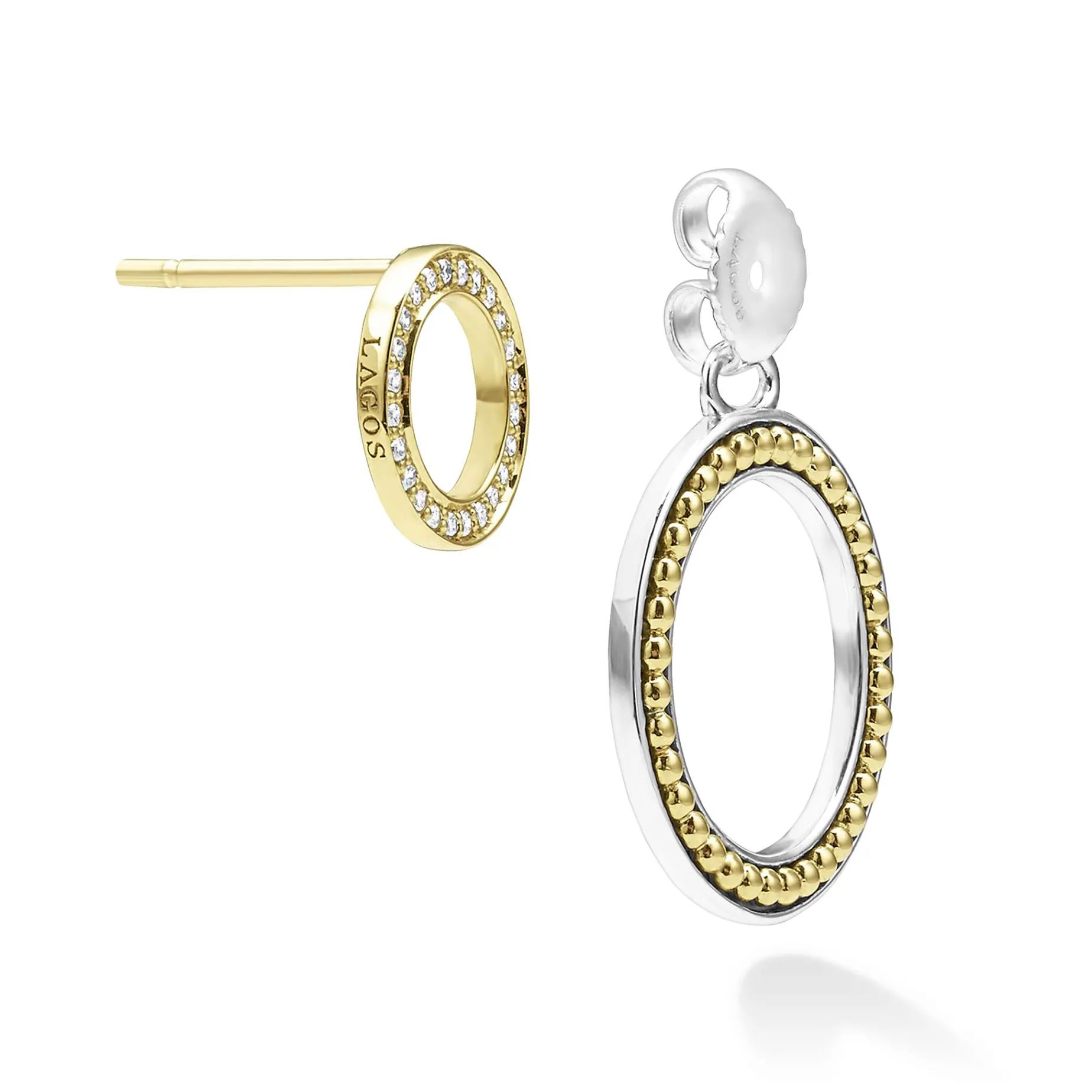 Double Circle Diamond Drop Earrings