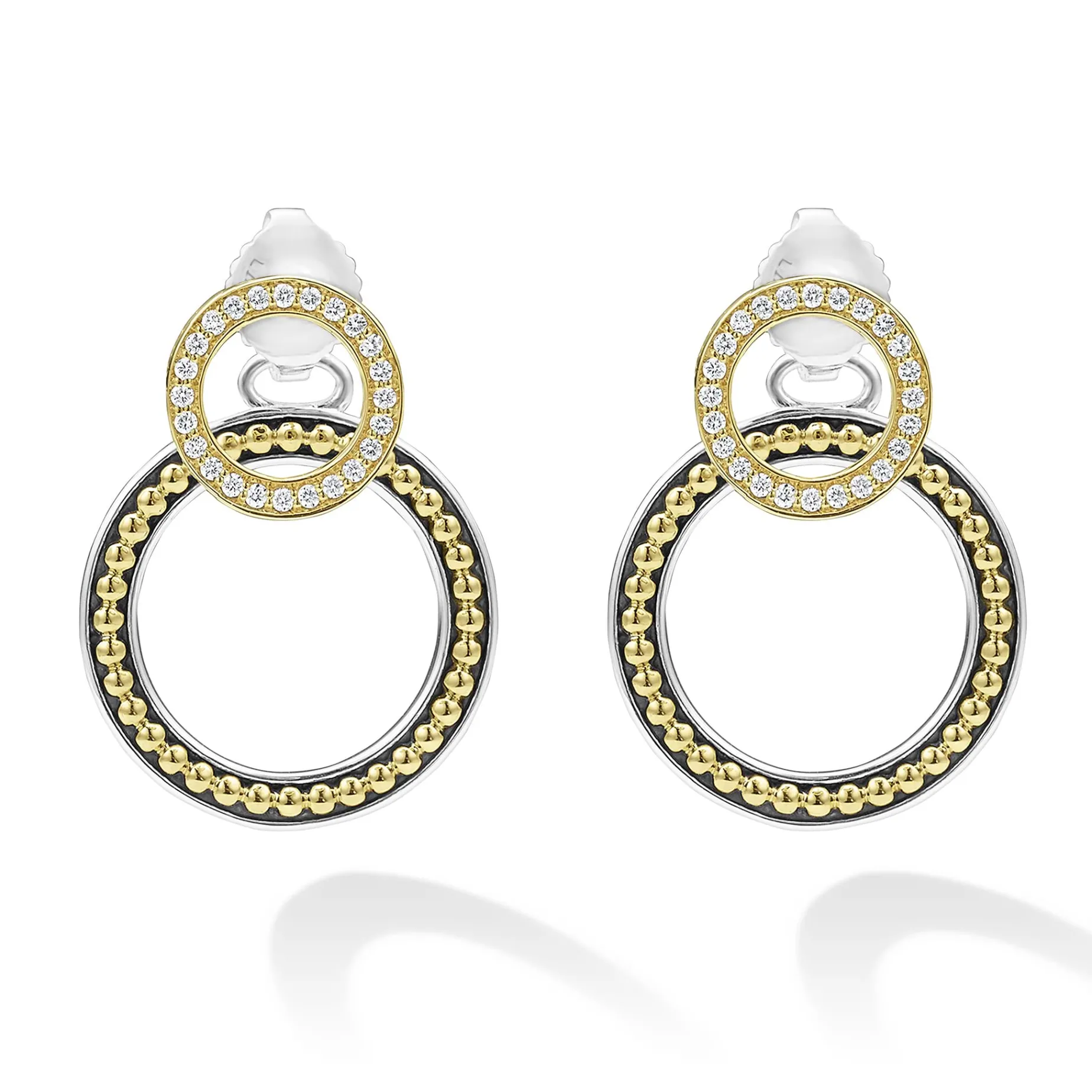 Double Circle Diamond Drop Earrings