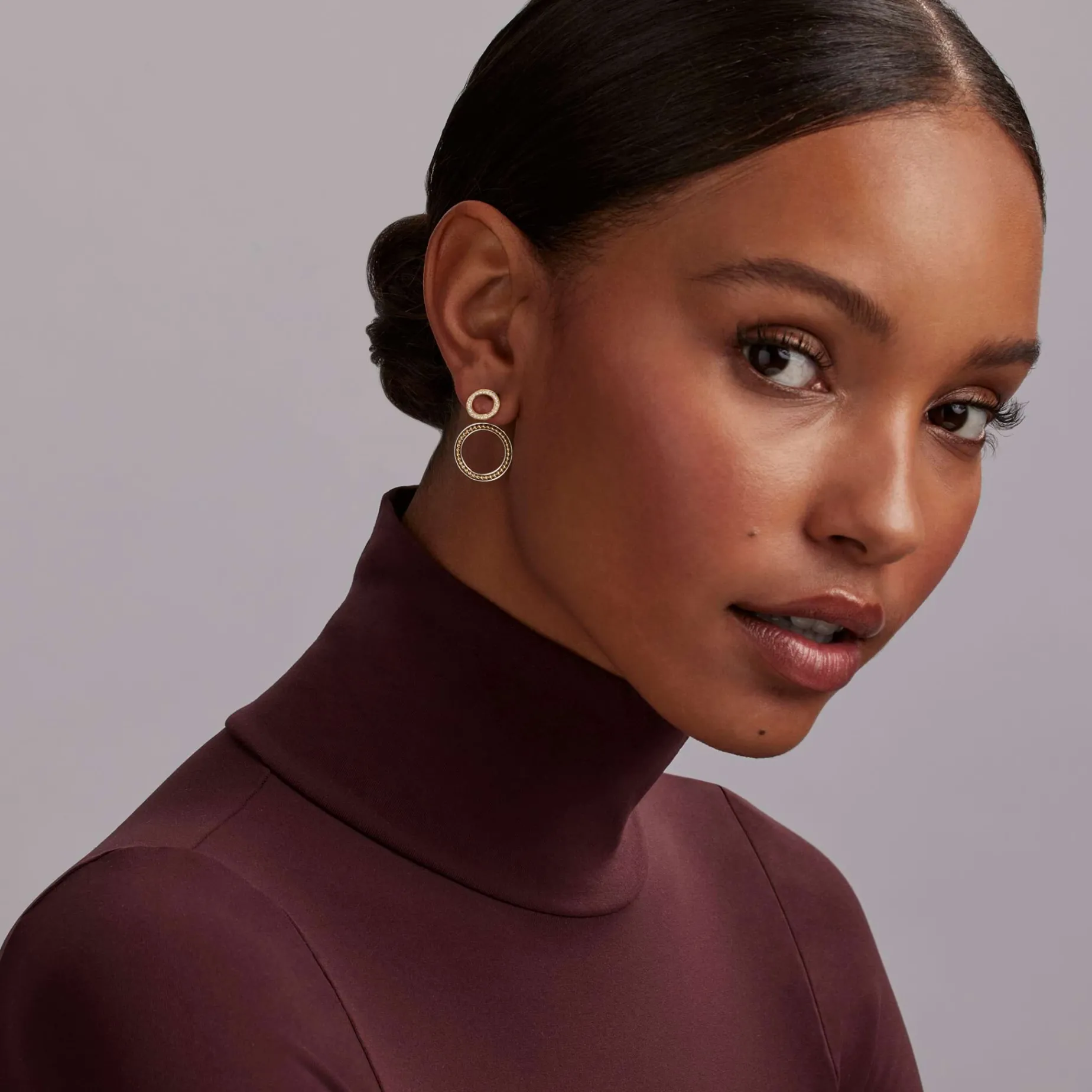 Double Circle Diamond Drop Earrings