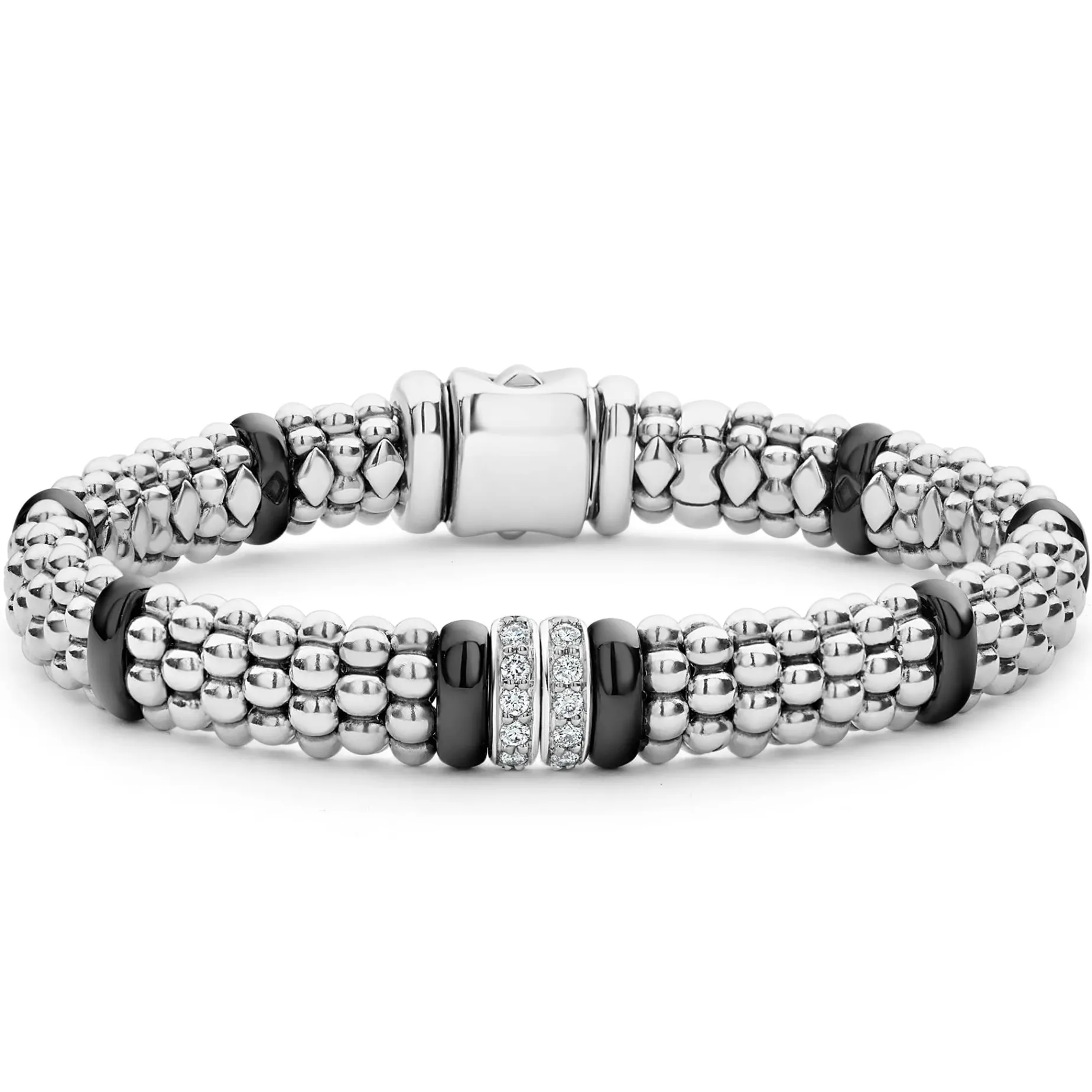 Double Station Diamond Caviar Bracelet | 9mm