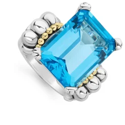 Extra Large Emerald-Cut Swiss Blue Topaz Ring