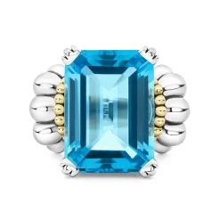 Extra Large Emerald-Cut Swiss Blue Topaz Ring