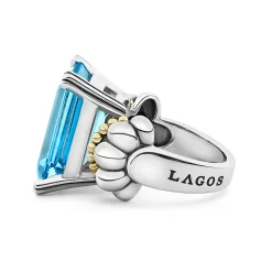 Extra Large Emerald-Cut Swiss Blue Topaz Ring