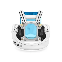 Extra Large Emerald-Cut Swiss Blue Topaz Ring