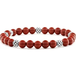 Five Station Silver Red Jasper Bead Bracelet
