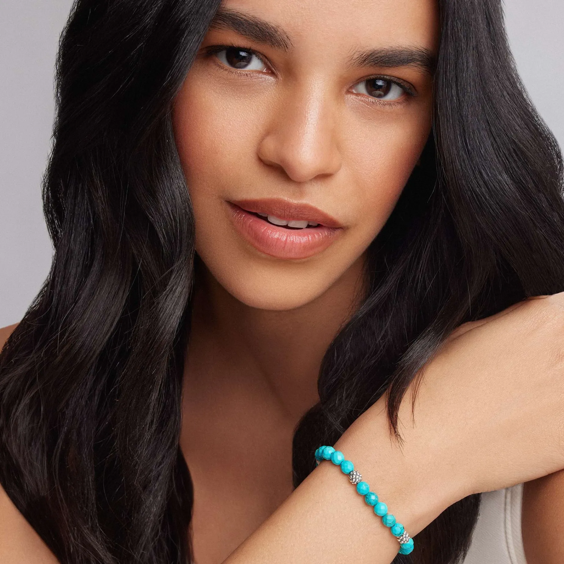 Five Station Silver Turquoise Bead Bracelet
