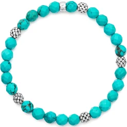 Five Station Silver Turquoise Bead Bracelet