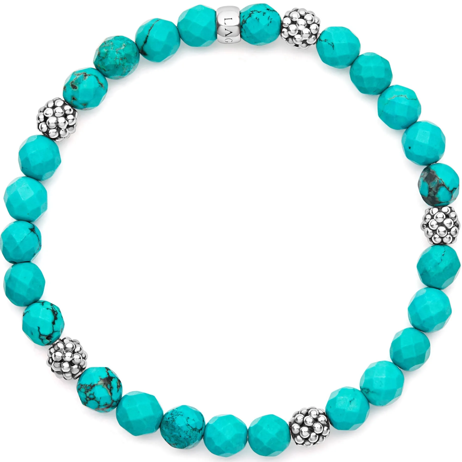 Five Station Silver Turquoise Bead Bracelet
