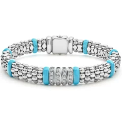 Four Station Diamond Caviar Bracelet | 9mm