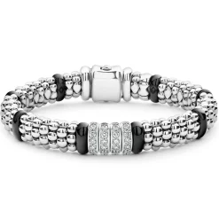 Four Station Diamond Caviar Bracelet | 9mm