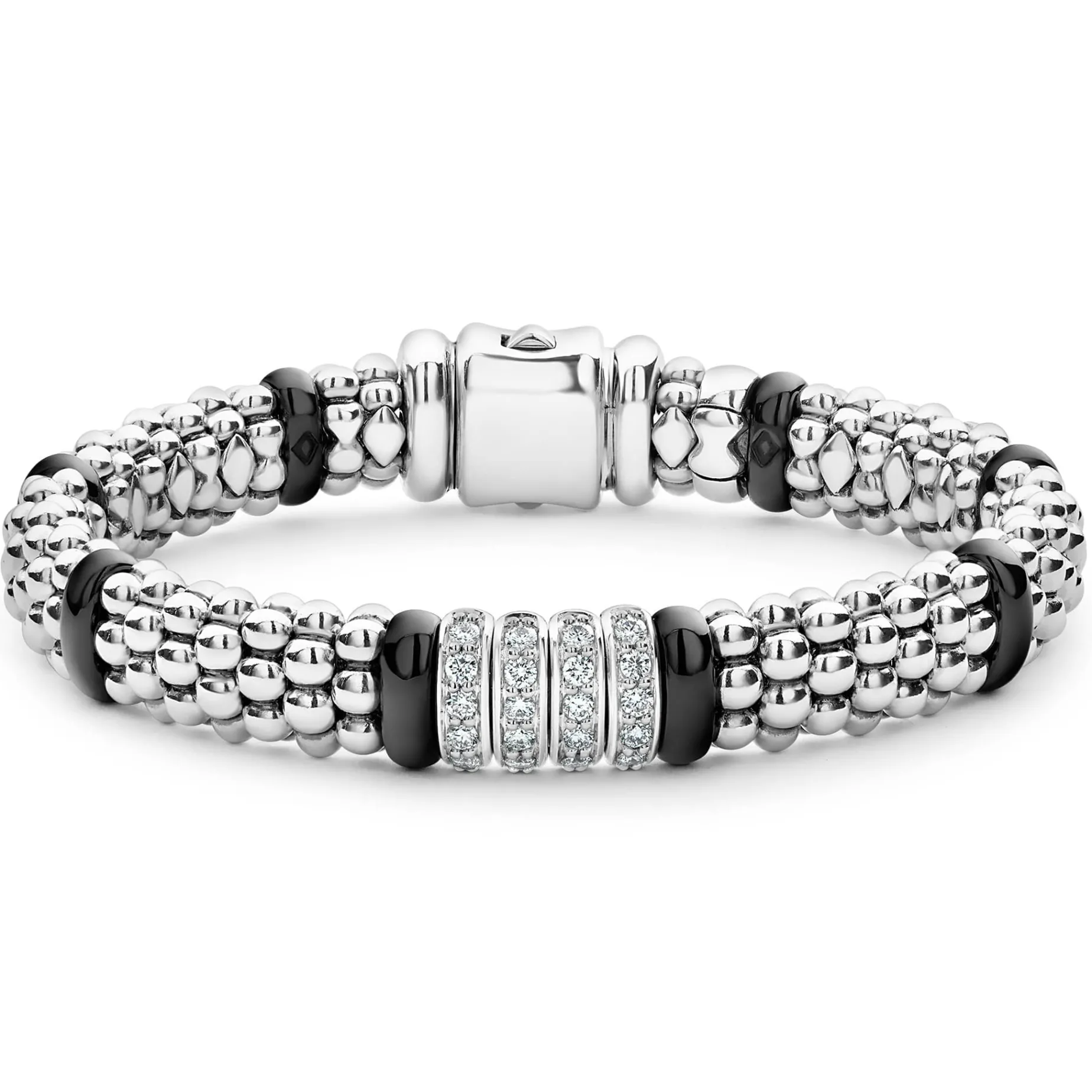 Four Station Diamond Caviar Bracelet | 9mm