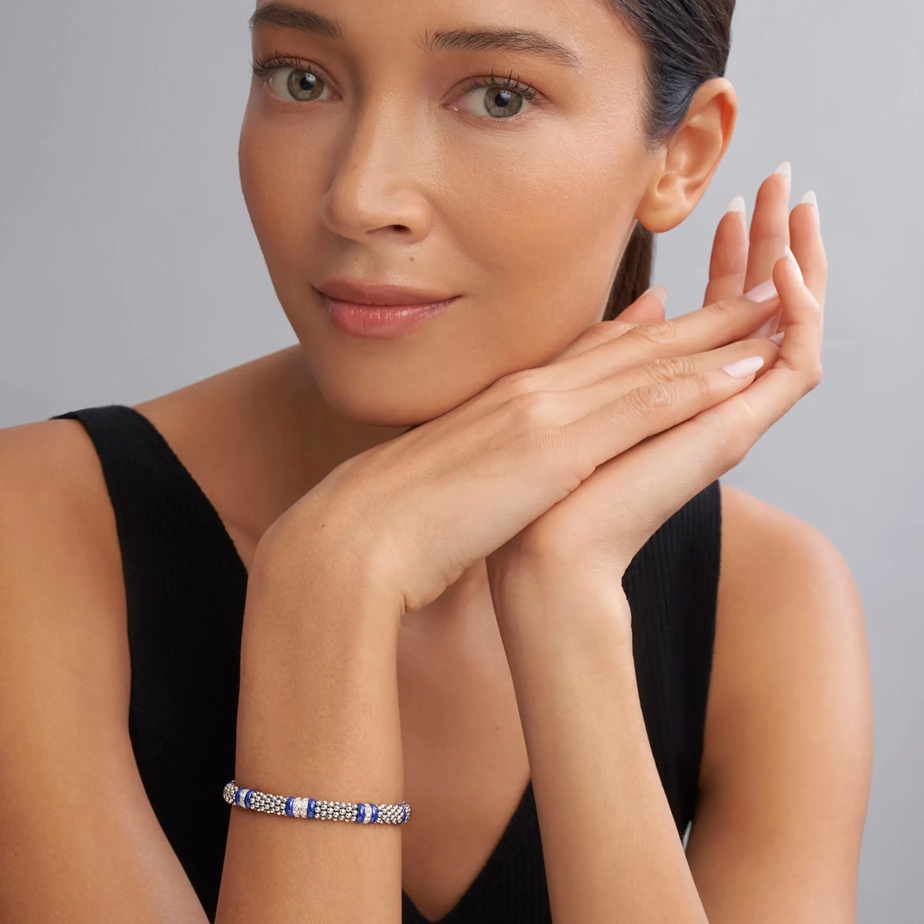 Four Station Diamond Caviar Bracelet | 6mm