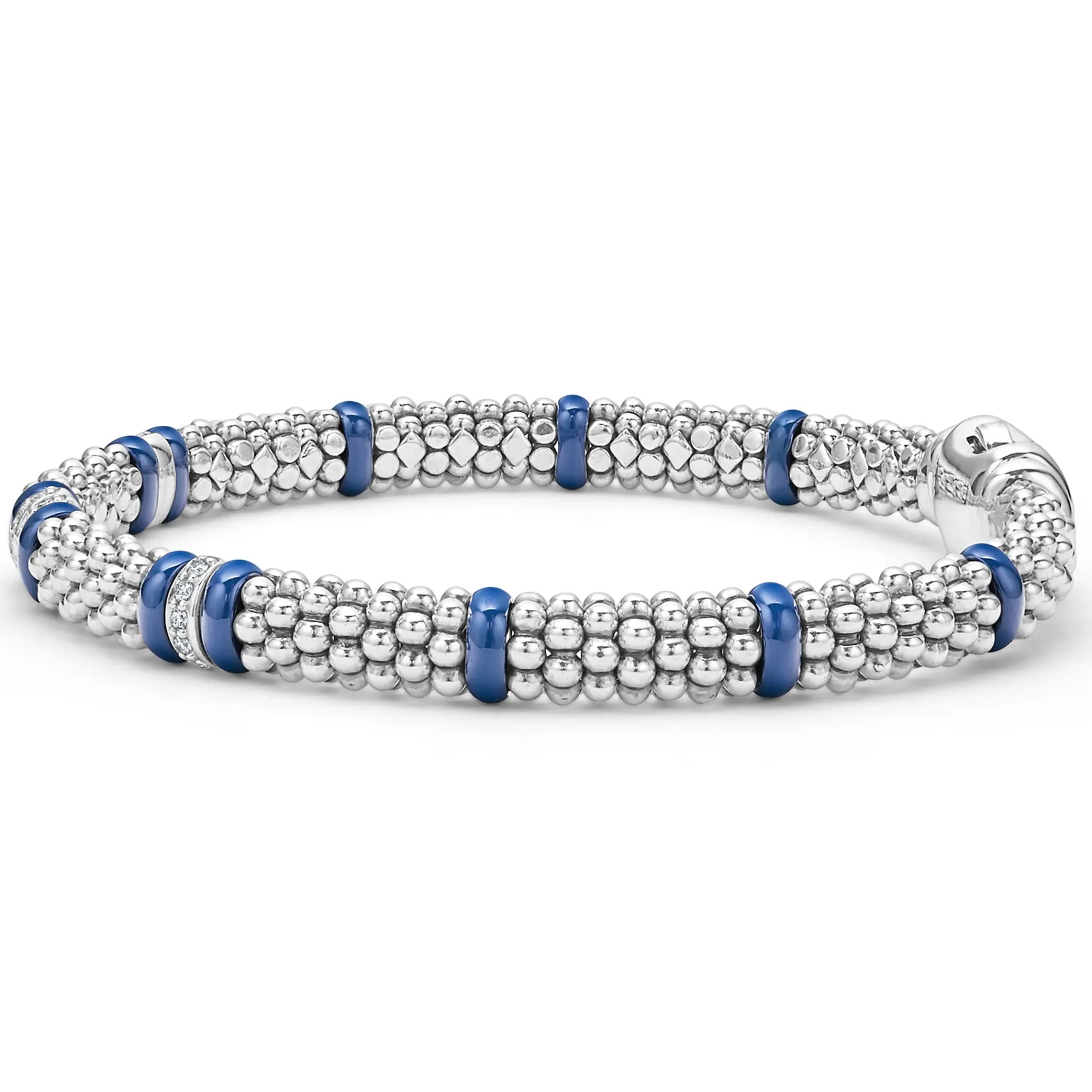 Four Station Diamond Caviar Bracelet | 6mm