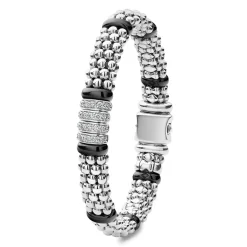 Four Station Diamond Caviar Bracelet | 9mm