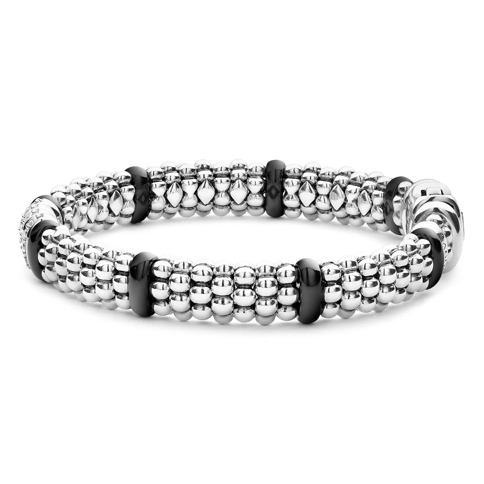 Four Station Diamond Caviar Bracelet | 9mm