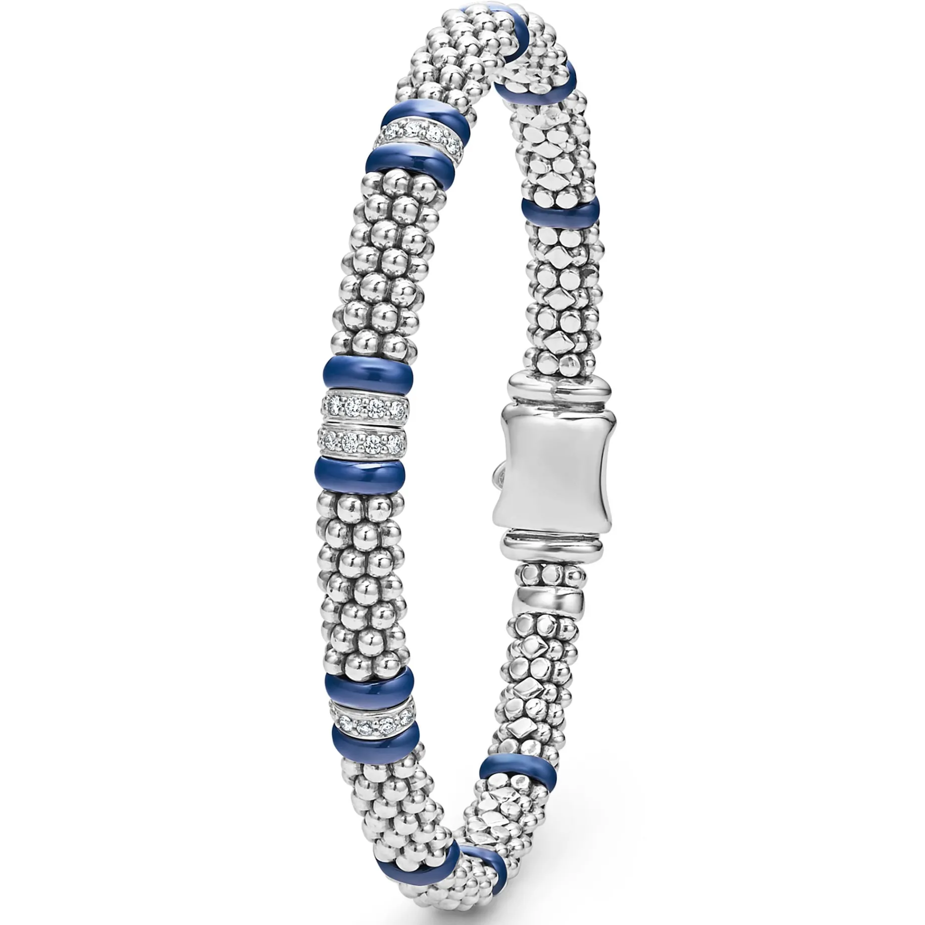 Four Station Diamond Caviar Bracelet | 6mm