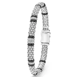 Four Station Diamond Caviar Bracelet | 6mm