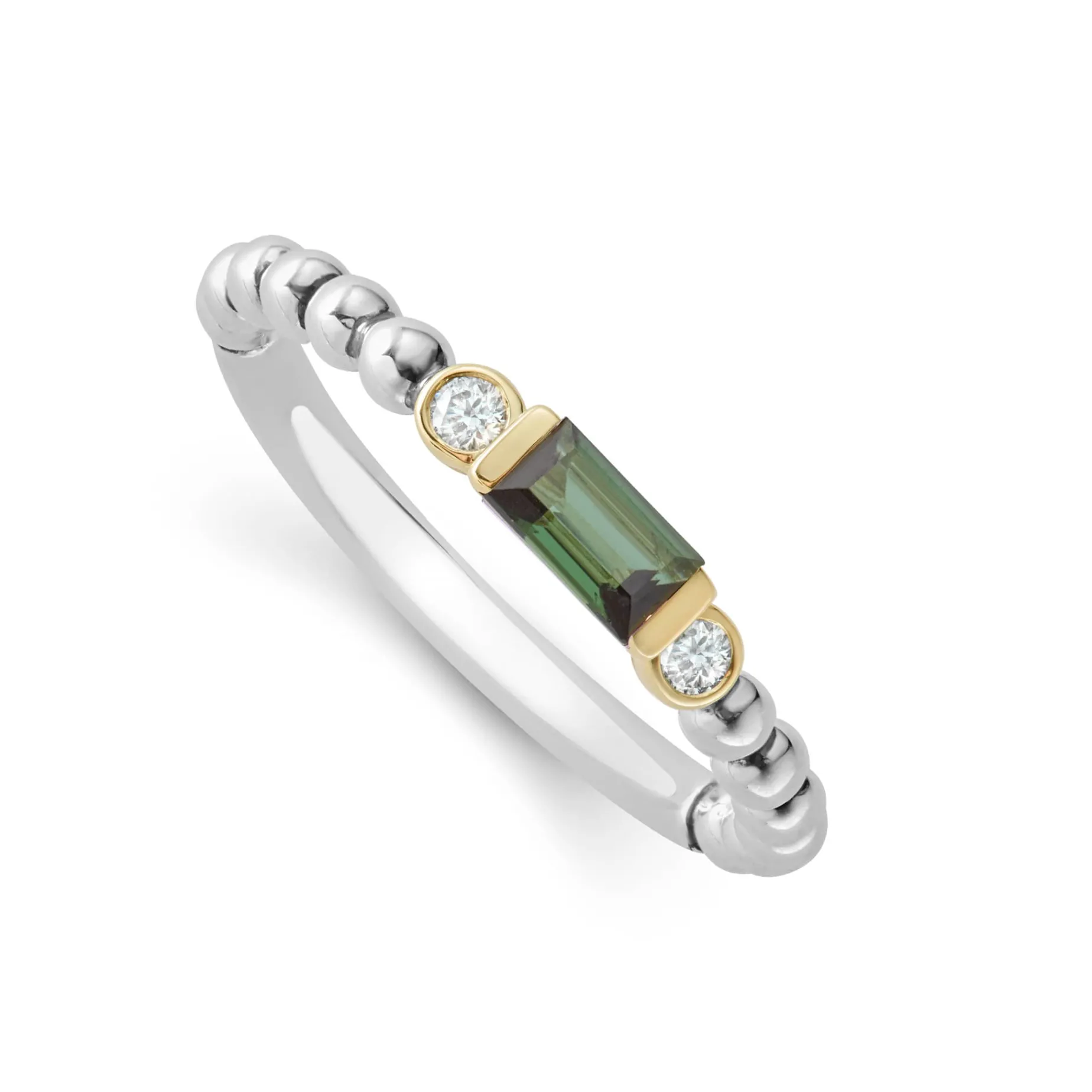Green Tourmaline Stacking Ring with Diamonds