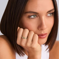 Green Tourmaline Stacking Ring with Diamonds