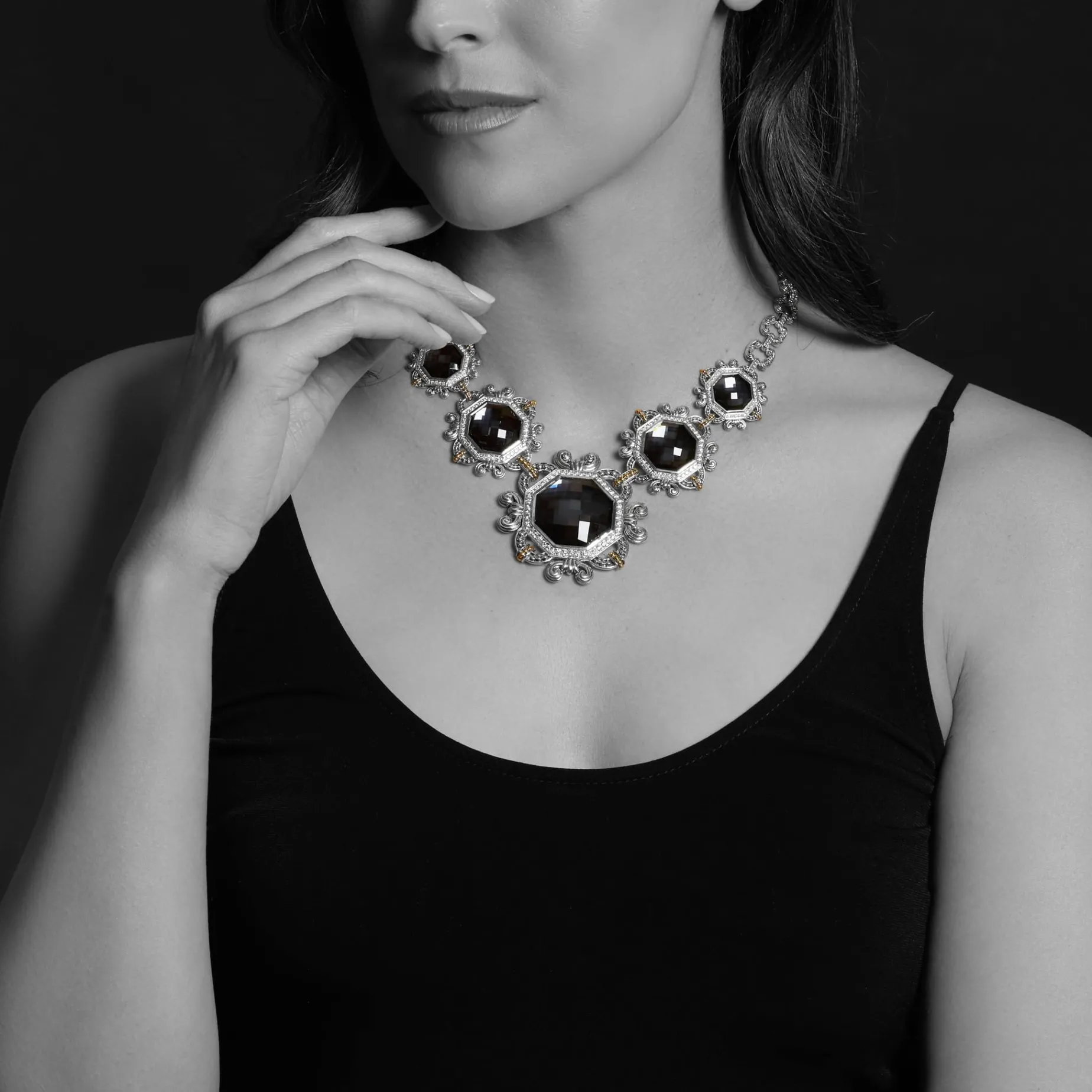 Hematite and Diamond Statement Necklace