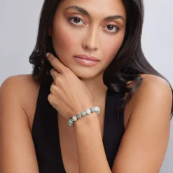 Jade Silver Station Bead Bracelet