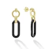 18K Gold and Black Ceramic Link Drop Earrings