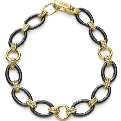 18K Gold and Black Ceramic Link Bracelet | 10mm