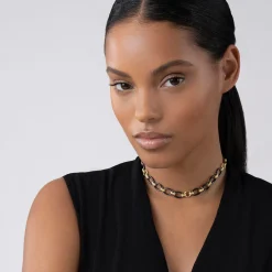 18K Gold and Black Ceramic Link Necklace | 10mm