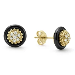 18K Gold and Black Ceramic Diamond Stud Earrings