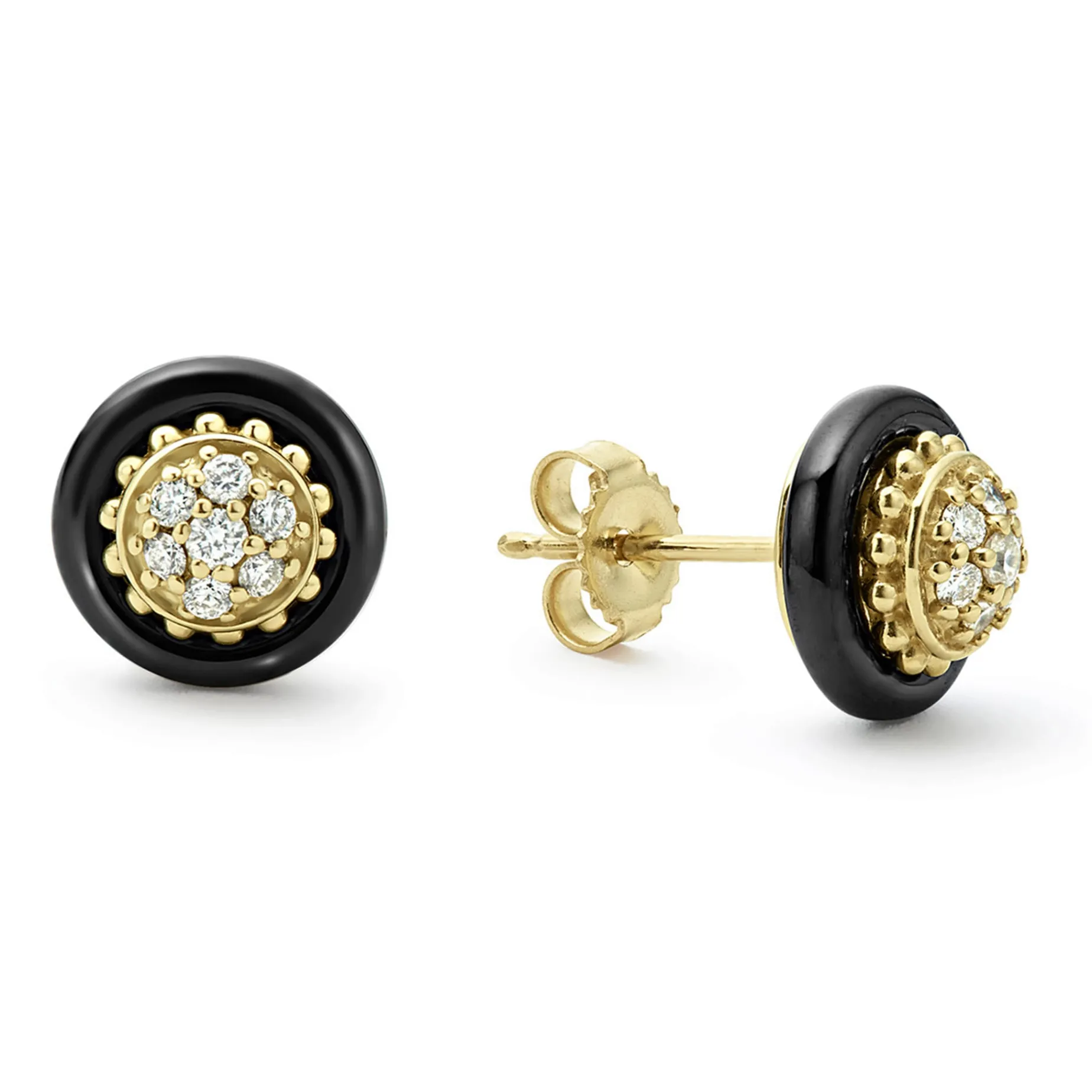 18K Gold and Black Ceramic Diamond Stud Earrings