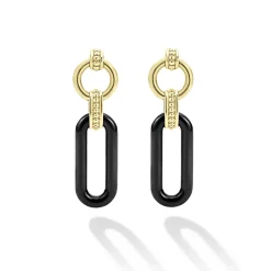 18K Gold and Black Ceramic Link Drop Earrings