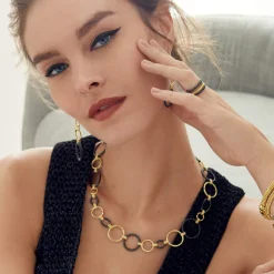 18K Gold and Black Ceramic Link Necklace | 24mm