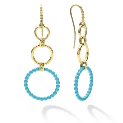 18K Gold and Blue Ceramic Circle Drop Earrings