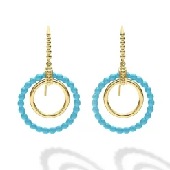18K Gold and Blue Ceramic Circle Drop Earrings