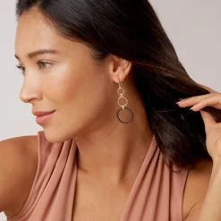 18K Gold and Ceramic Circle Drop Earrings