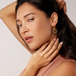 18K Gold and Ceramic Circle Drop Earrings