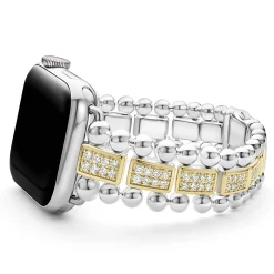 18K Gold and Sterling Silver Full Diamond Watch Bracelet-38-45mm